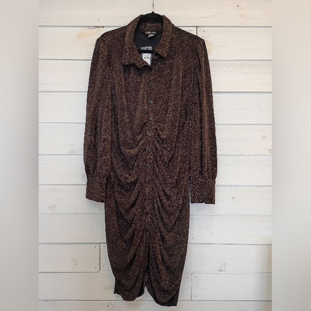 City Chic Bronze Metallic Ruched Button-Up Chloe Mini Dress XL - NWT